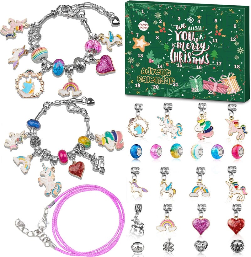 KOLBRIGHT Advent Calendar 2025 Girls Unicorn Charm Bracelets Making Kit, 24 Days of Christmas Advent Calendars for Teens Kids Age 6-12, Unicorns Gifts for Girls 6 7 8-10 Girl Craft Toys Countdown Calender. - Image 1